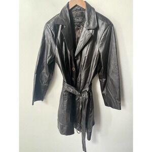 TERRY LEWIS Womens Vintage Brown Genuine Leather Lined 3/4 Mid Length Jacket